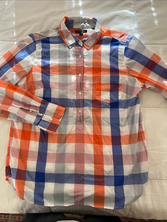 J. Crew Tops - Women's Plaid Button-Front Popover Shirt in Orange, Blue, Pink